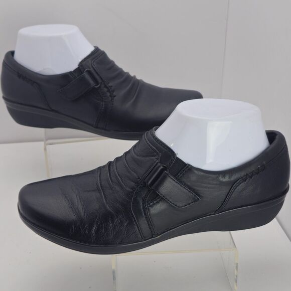 Clarks Collection Everlay Coda Women's 6.5M Black Leather Slip On Shoes - Picture 1 of 11